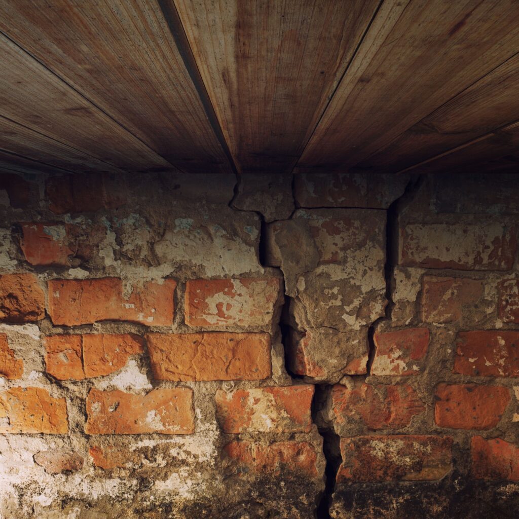 A cracked foundation can be found in a crawl space --crawl space home inspection Virginia