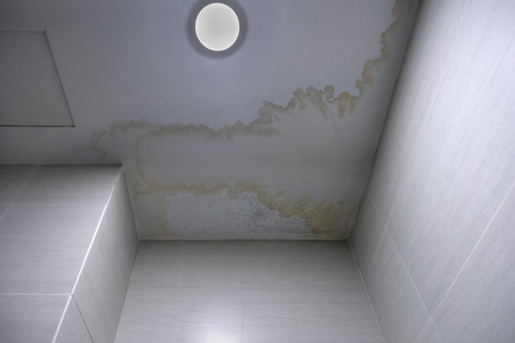 An eye-level view captures an interior corner of a room with light-colored, rectangular wall tiles, highlighting a home inspection red flag for potential Virginia buyers. 